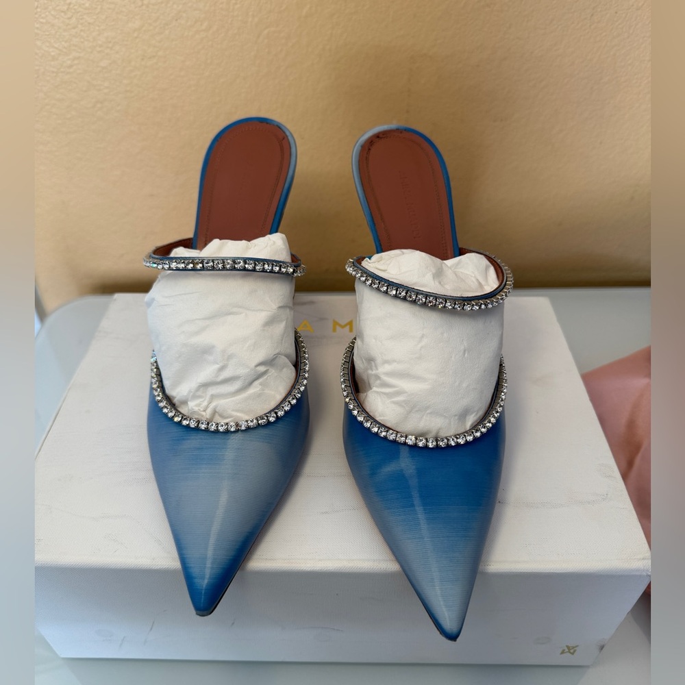 AMINA MUADDI GILDA MIRROR MULES OMBRÉ BLUE WHITE SIZE 42 WOMENS HEELS - Picture 7 of 12